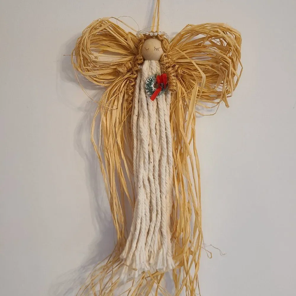Vintage Handmade Mop Head Yarn Christmas Angel Christmas Holiday Wall Decoration